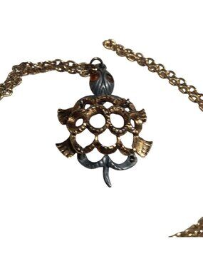 Vintage 1970s Turtle Chain Necklace 24" GROOVY GOLDTONE HIPPY Jointed